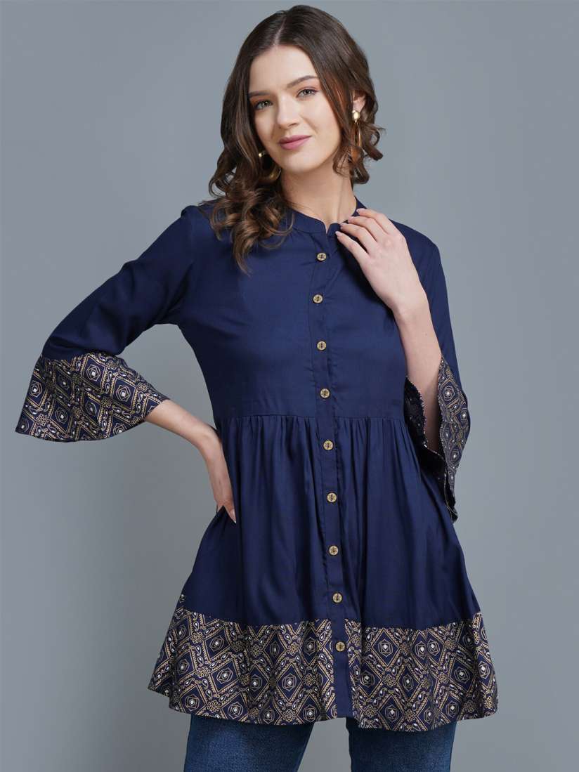 Buy MALANDRO Ethnic Motif Printed Bell Sleeve A Line Kurti Kurtis for Women 27234550 Myntra