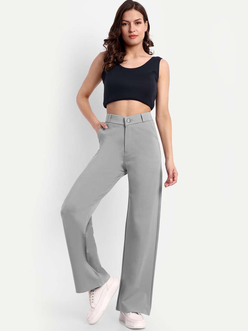 Buy Next One Women Smart Loose Fit High Rise Easy Wash Parallel Trousers Trousers for Women 27241276 Myntra