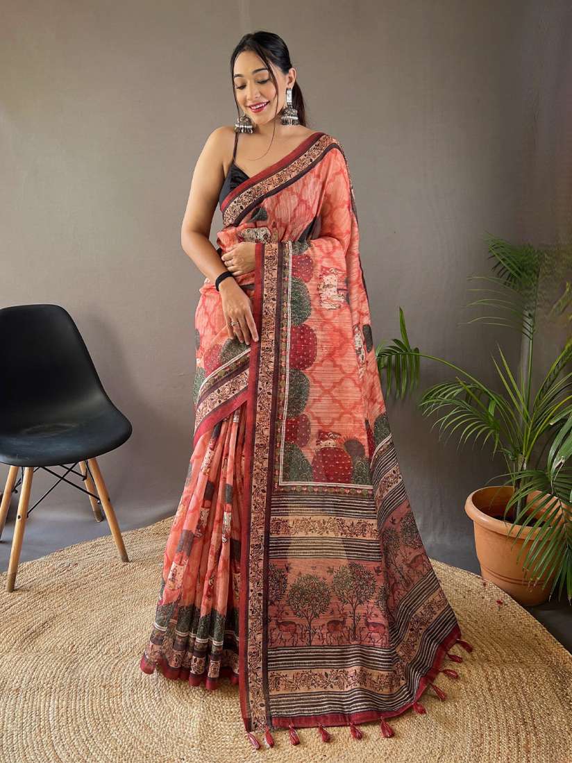 Buy Munir Kalamkari Printed Silk Cotton Tussar Saree Sarees for Women 27244196 Myntra