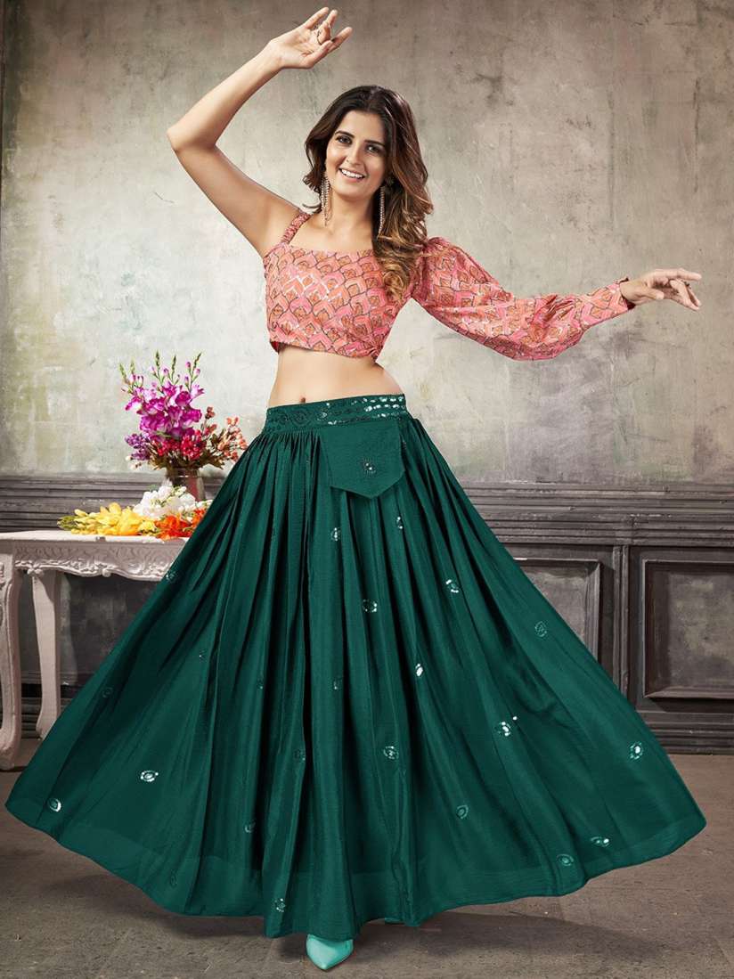 Buy KALINI Embellished Asymmetric Neck Art Silk Crop Top With Flared Maxi Skirt Co Ords for Women 27245292 Myntra
