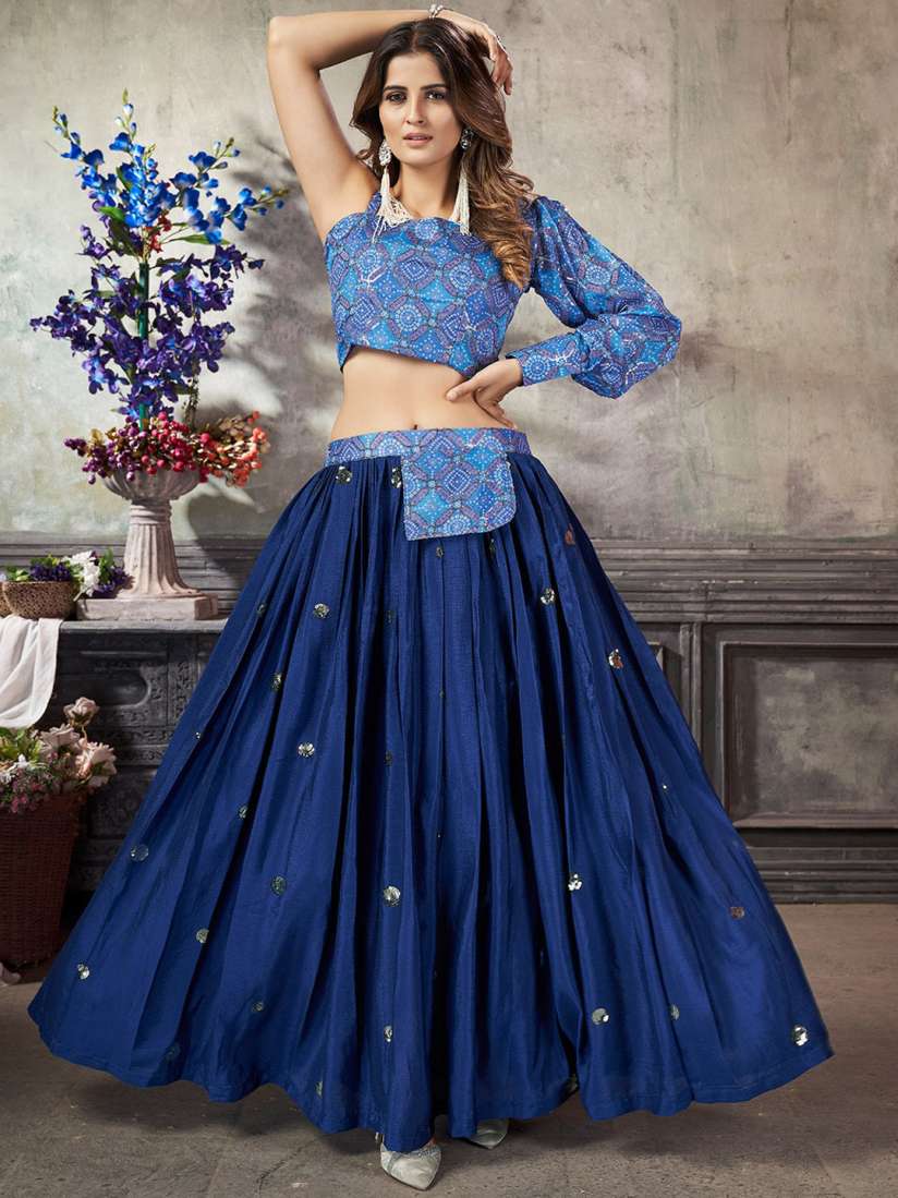 Buy KALINI Embroidered Asymmetric Neck Art Silk Crop Top With Flared Maxi Skirt Co Ords for Women 27245294 Myntra