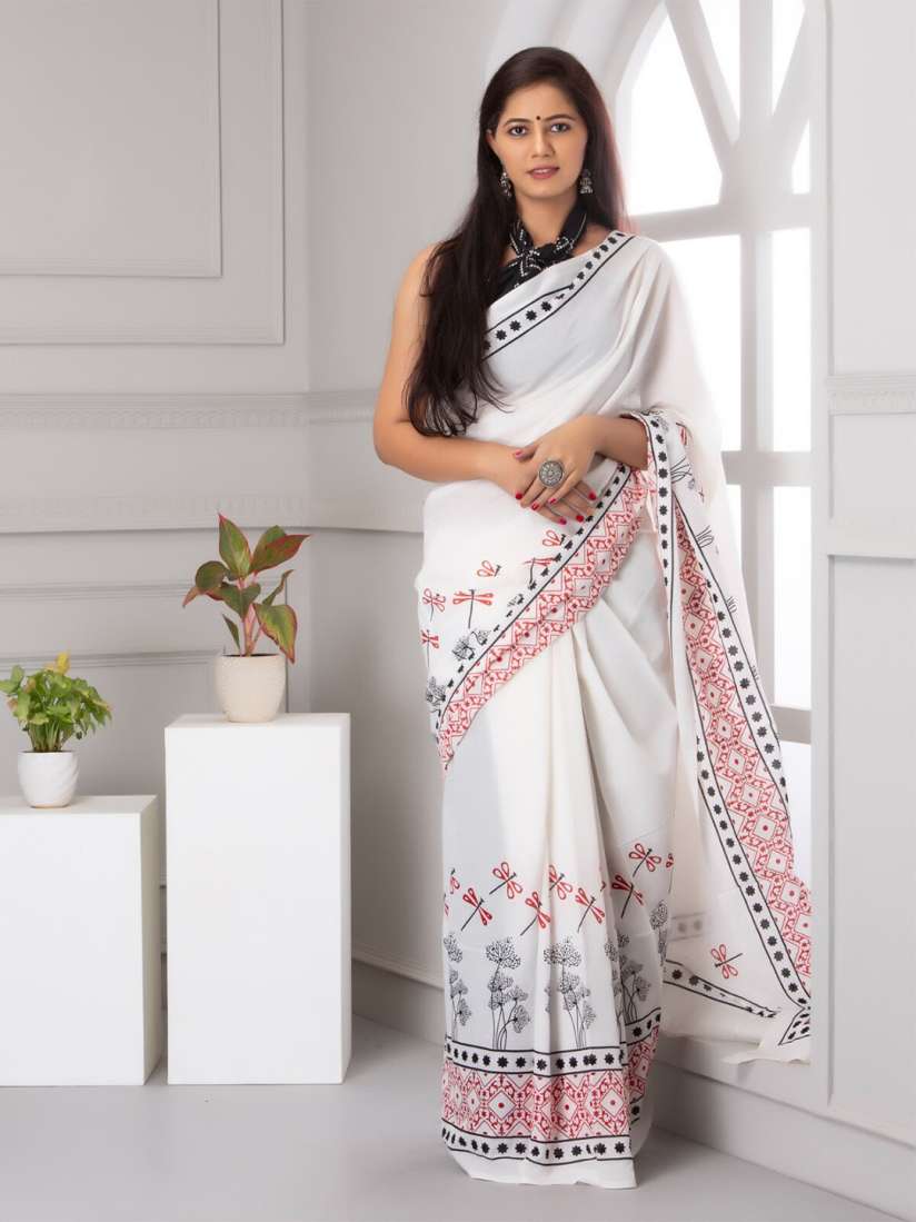 Myntra white saree hot sale