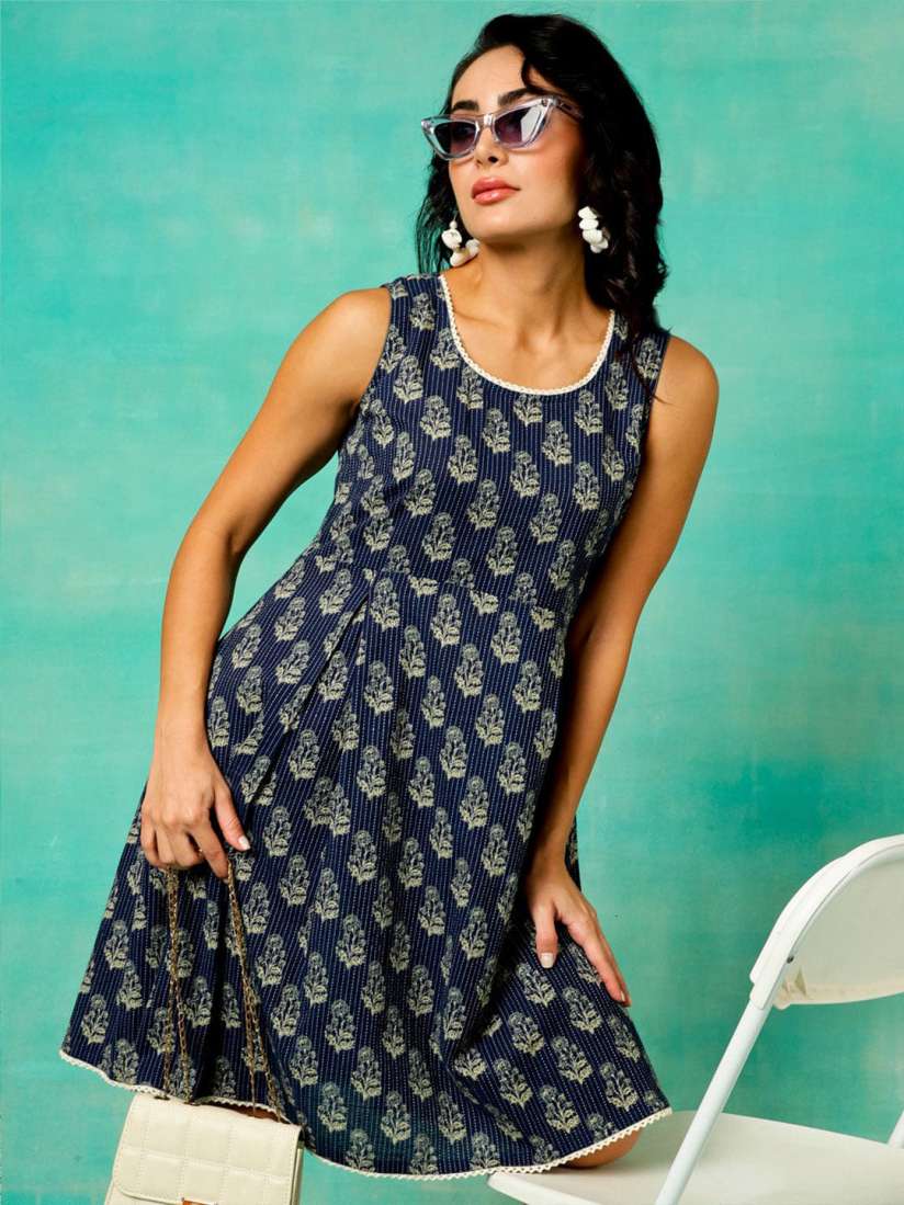 Buy AKS Floral Printed Sleeveless Cotton A Line Dress Dresses for Women 27263992 Myntra