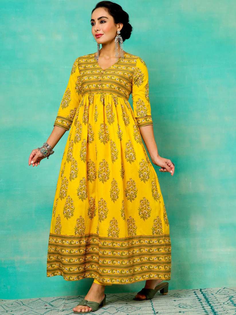 Buy AKS Floral Printed V Neck Cotton Anarkali Kurta Kurtas for Women 27264006 Myntra