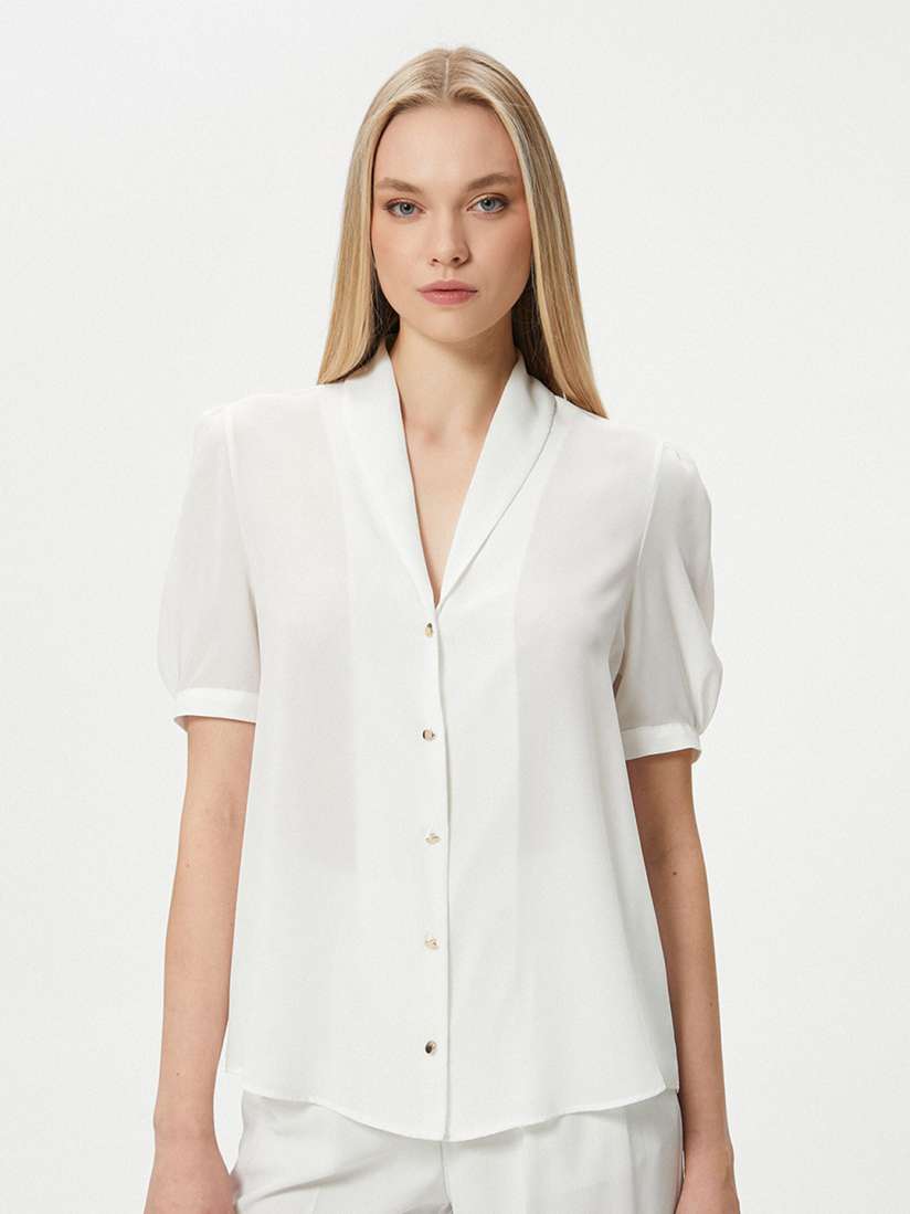 Buy Koton Collarless Puff Sleeves Casual Shirt Shirts for Women 27272382 Myntra