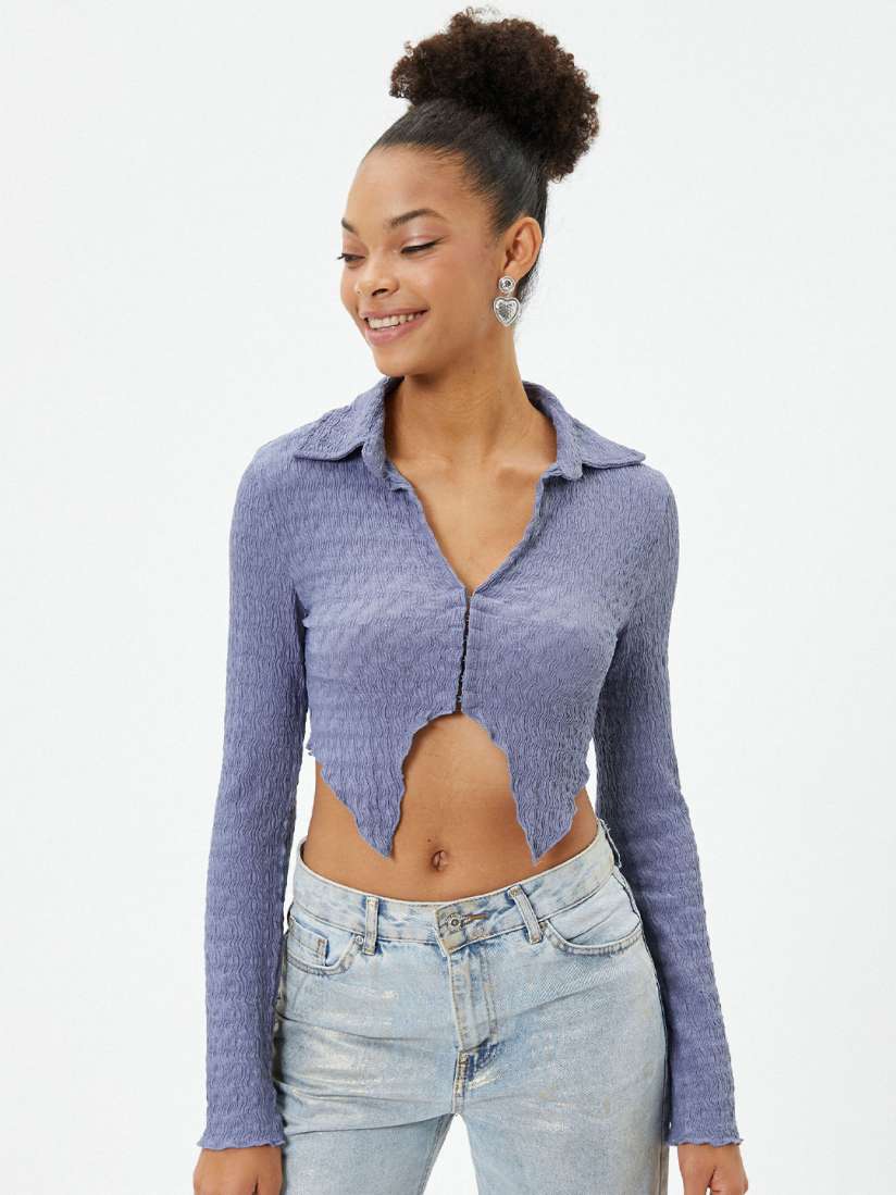 Buy Koton Long Sleeves Crop Shirt Style Top Tops for Women 27272730 Myntra