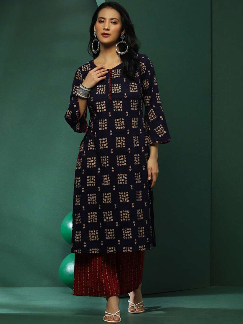 Buy AKS Women Floral Printed Round Neck Calf Length Regular Pure Cotton Kurta with Palazzos Kurta Sets for Women 27286616 Myntra