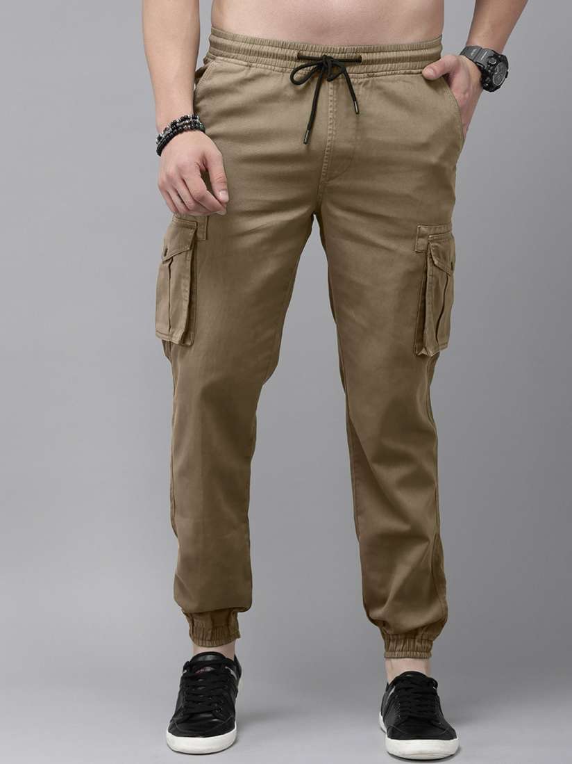 Buy The Roadster Lifestyle Co. Men Beige Mid Rise Pure Cotton Cargo Joggers Trousers for Men 27293390 Myntra