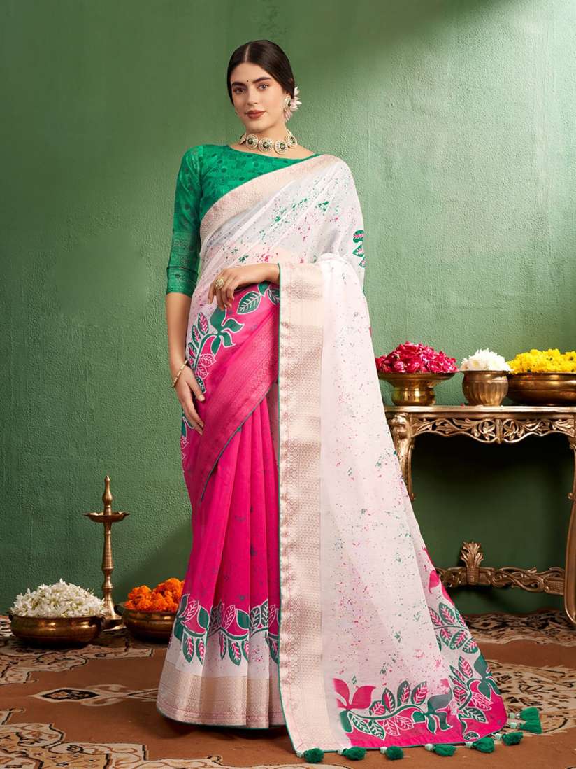 Buy Sangria Printed Pure Linen Saree With Blouse Piece Sarees for Women 27300586 Myntra