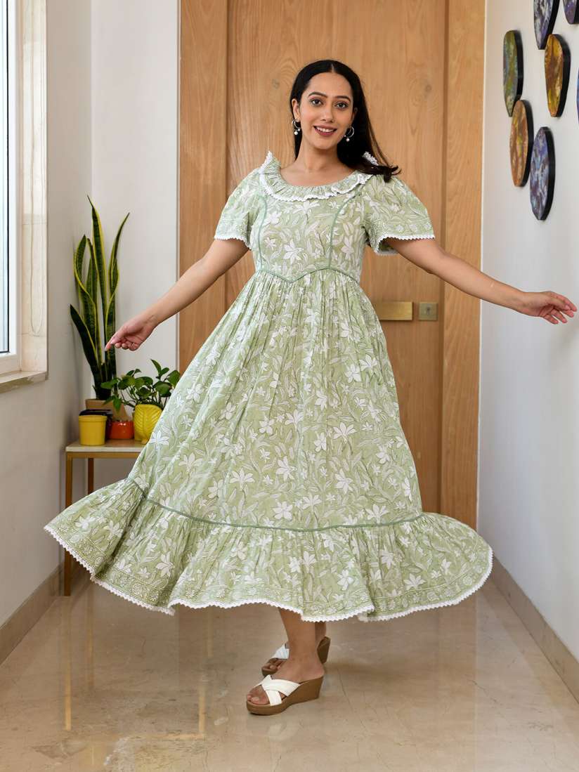 Buy Mulmul Floral Print A Line Cotton Midi Dress Dresses for Women 27307084 Myntra