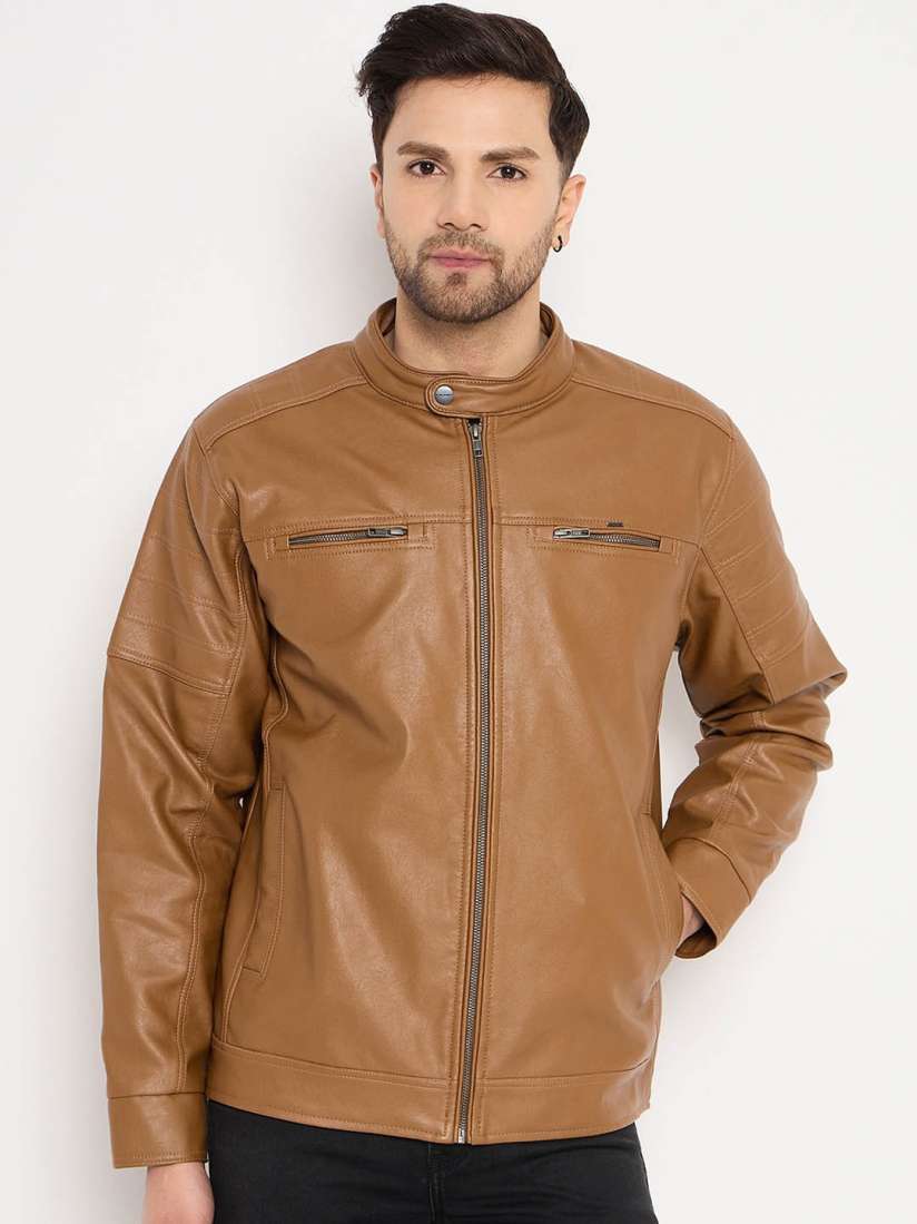 Buy Okane Long Sleeves Leather Biker Jacket Jackets for Men 27313116 Myntra