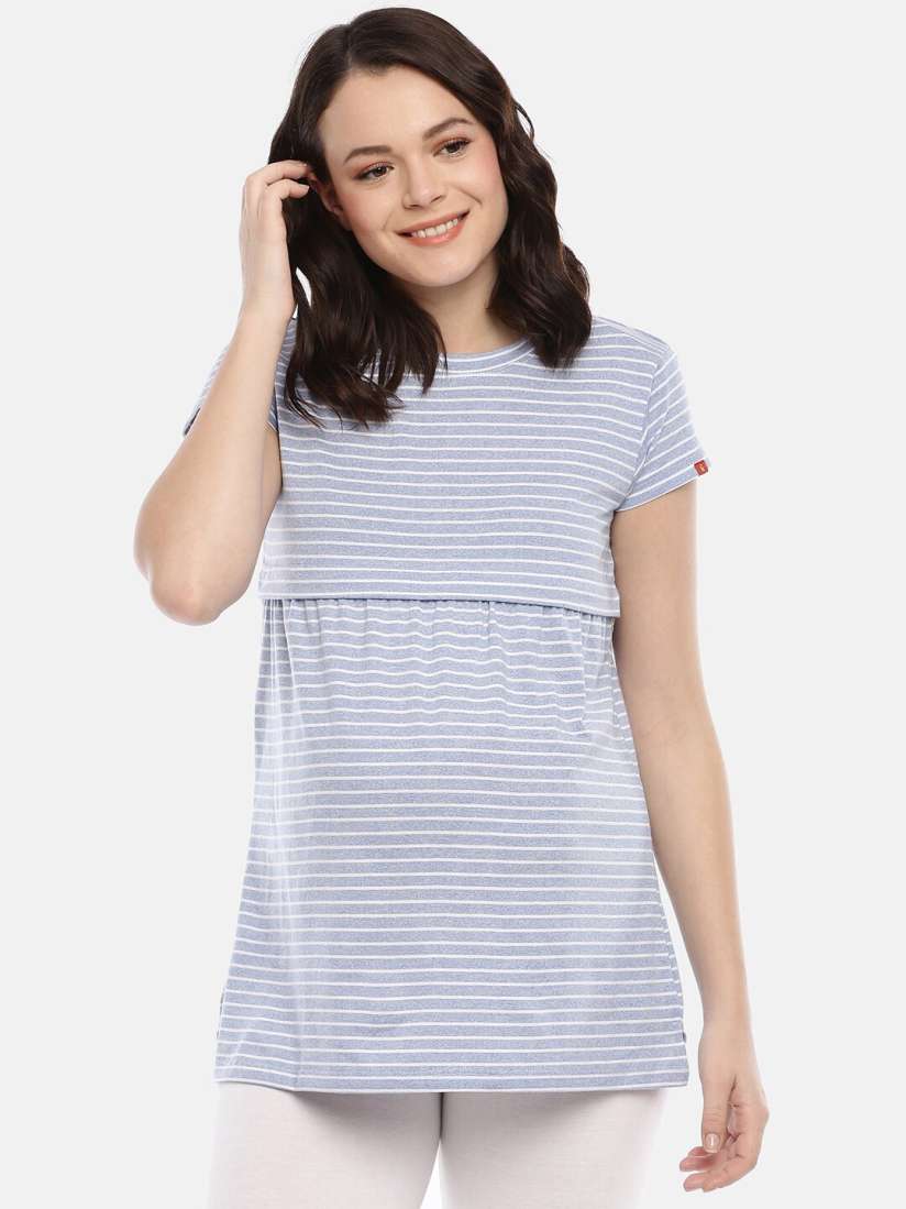 Buy GOLDSTROMS Striped Relaxed Fit Round Neck Longline Maternity Feeding T shirt Tshirts for Women 27316658 Myntra
