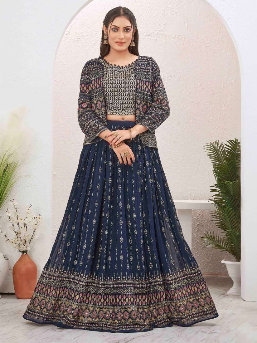 Buy Chandbaali Embroidered Sequinned Foil Printed Ready To Wear Lehenga Choli With Jacket Lehenga Choli for Women 27319436 Myntra