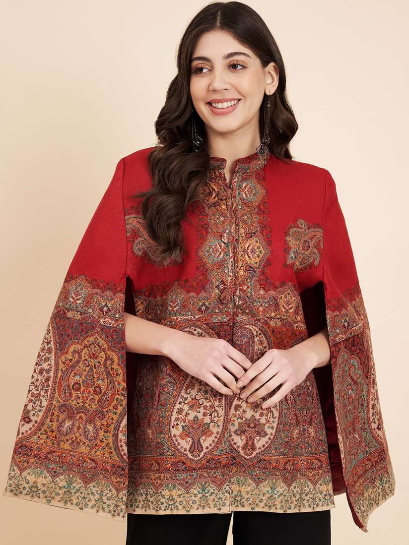 Buy Zamour Ethnic Motifs Printed Mandarin Collar Cape Jacket Jackets for Women 27319656 Myntra