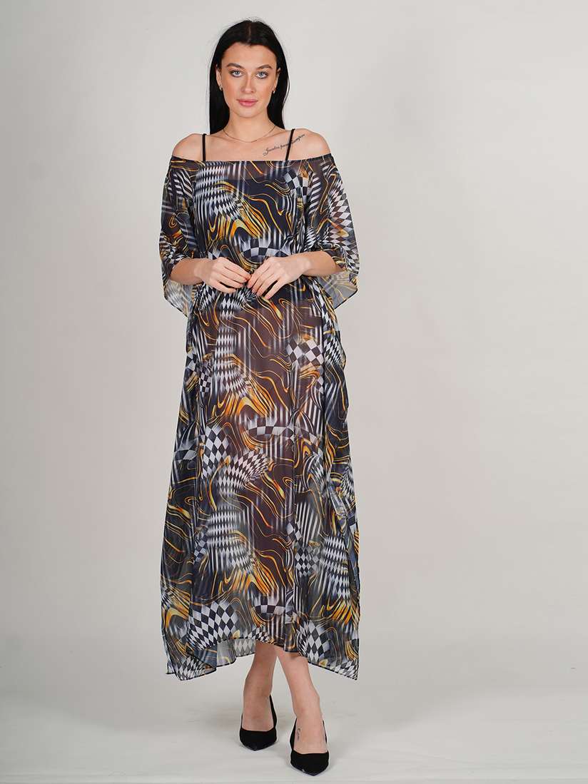 Cold Shoulder Kaftan Rajoria Instyle Abstract Printed Cold-Shoulder