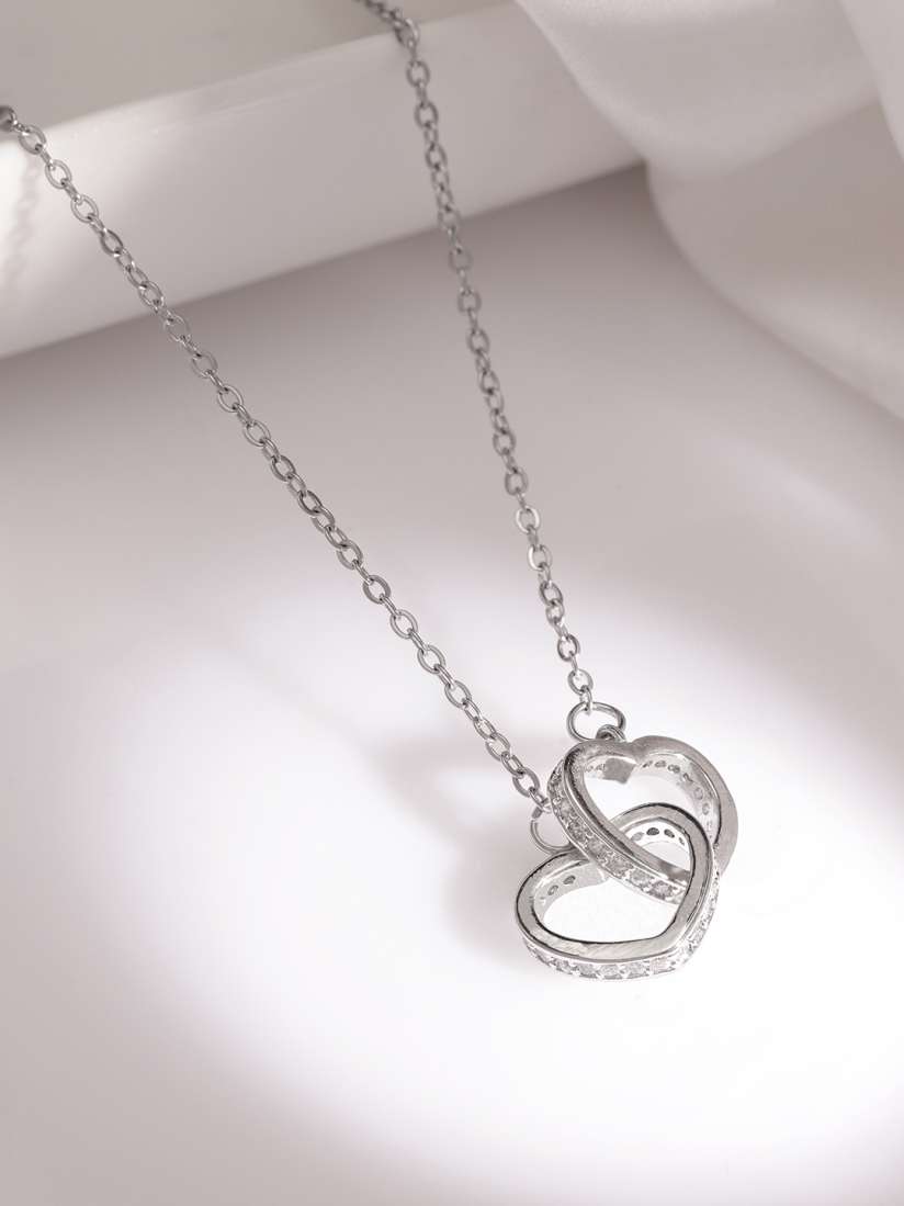 Buy Rubans Voguish Silver Plated Stainless Steel Tarnish Free Waterproof Double Heart Necklace Pendant for Women 27340642 Myntra