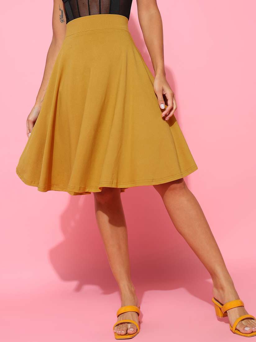 Yellow skirt knee length cheap