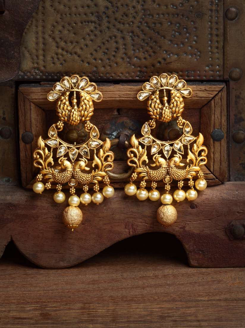 Peacock shaped gold earrings clearance