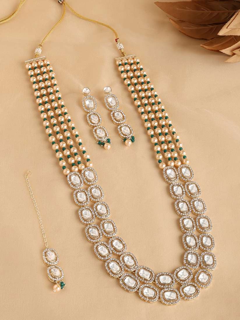 Buy Zaveri Pearls Gold Plated Kundan Studded Beaded Jewellery Set Jewellery Set for Women 27349094 Myntra