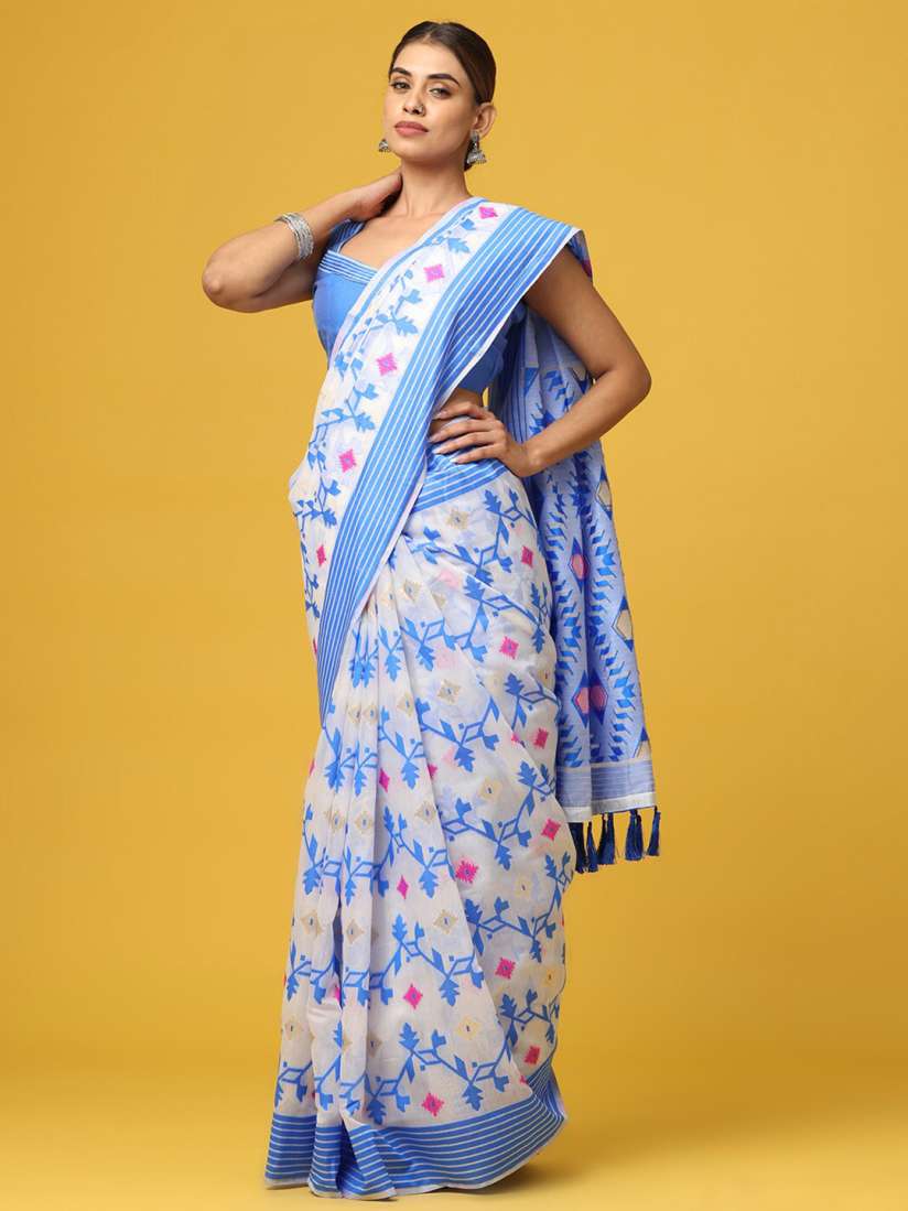 Buy PATLIPALLU Floral Woven Design Zari Silk Cotton Jamdani Saree Sarees for Women 27362556 Myntra