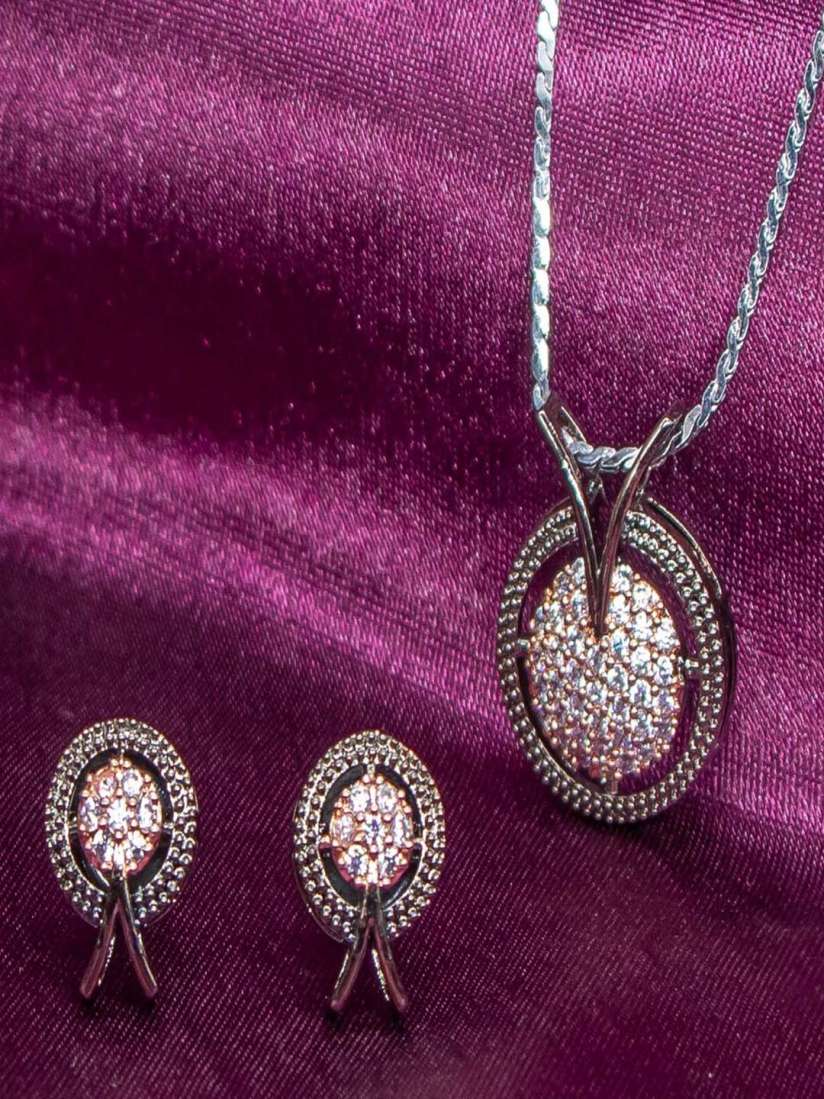 Buy Manikya Rose Gold Plated American Diamond Studded Pendant And Earrings Jewellery Set for Women 27365310 Myntra