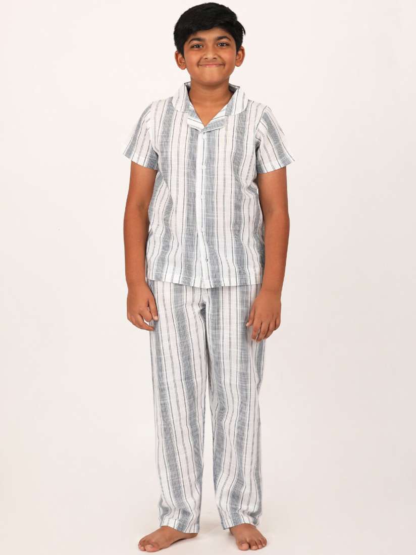 Buy mackly Boys Striped Lapel Collar Pure Cotton Shirt With Pyjamas Night suits for Boys 27372974 Myntra