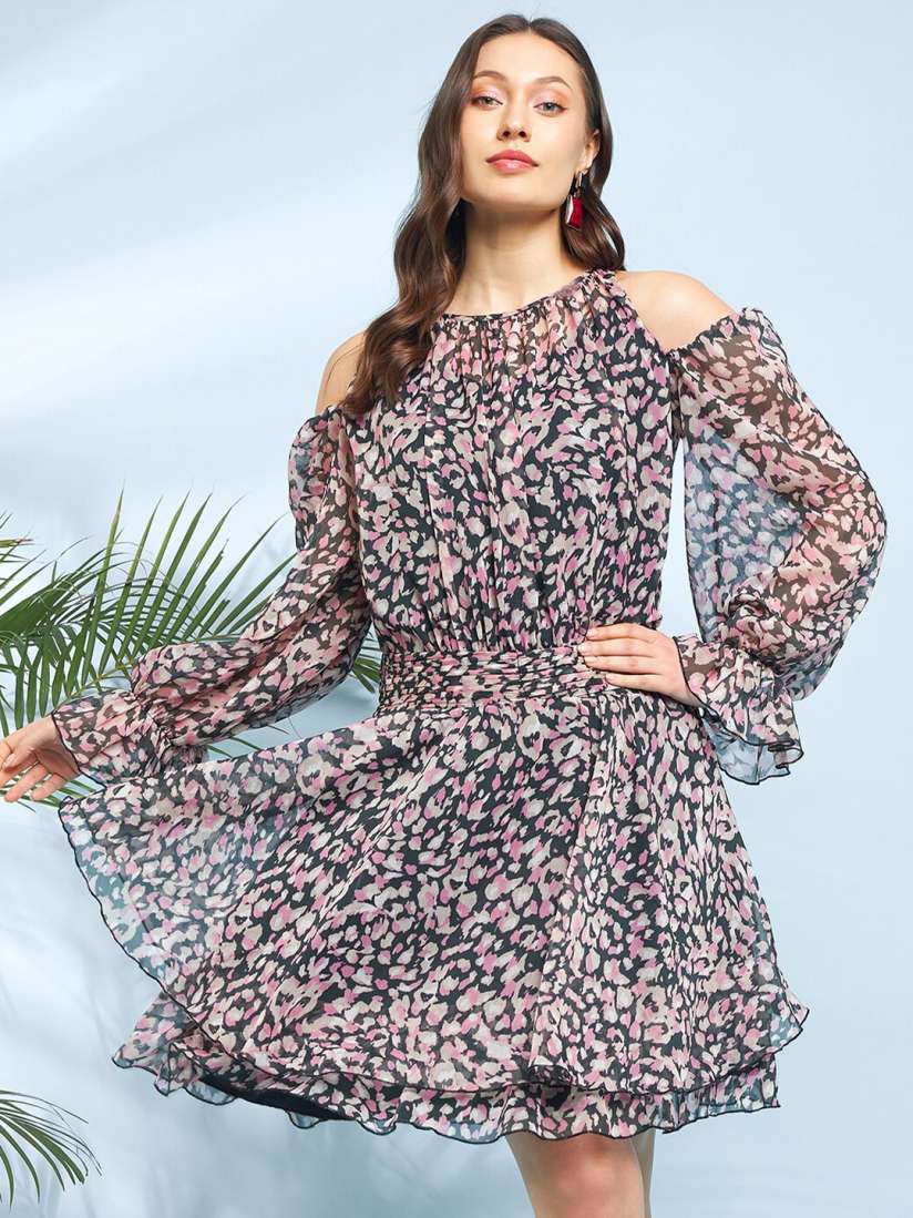 Cold shoulder blouson dress hot sale