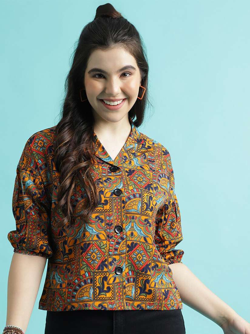 Buy FashionsEye Print Puff Sleeve Ethnic Shirt Style Top Tops for Women 27377240 Myntra