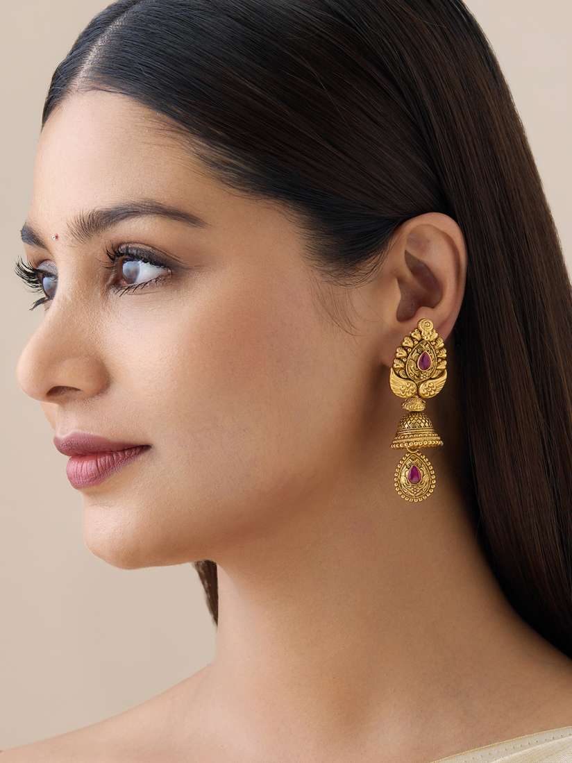 Buy Kushal s Fashion Jewellery Artificial Stones Gold Plated Jhumkas Earrings for Women 27379616 Myntra