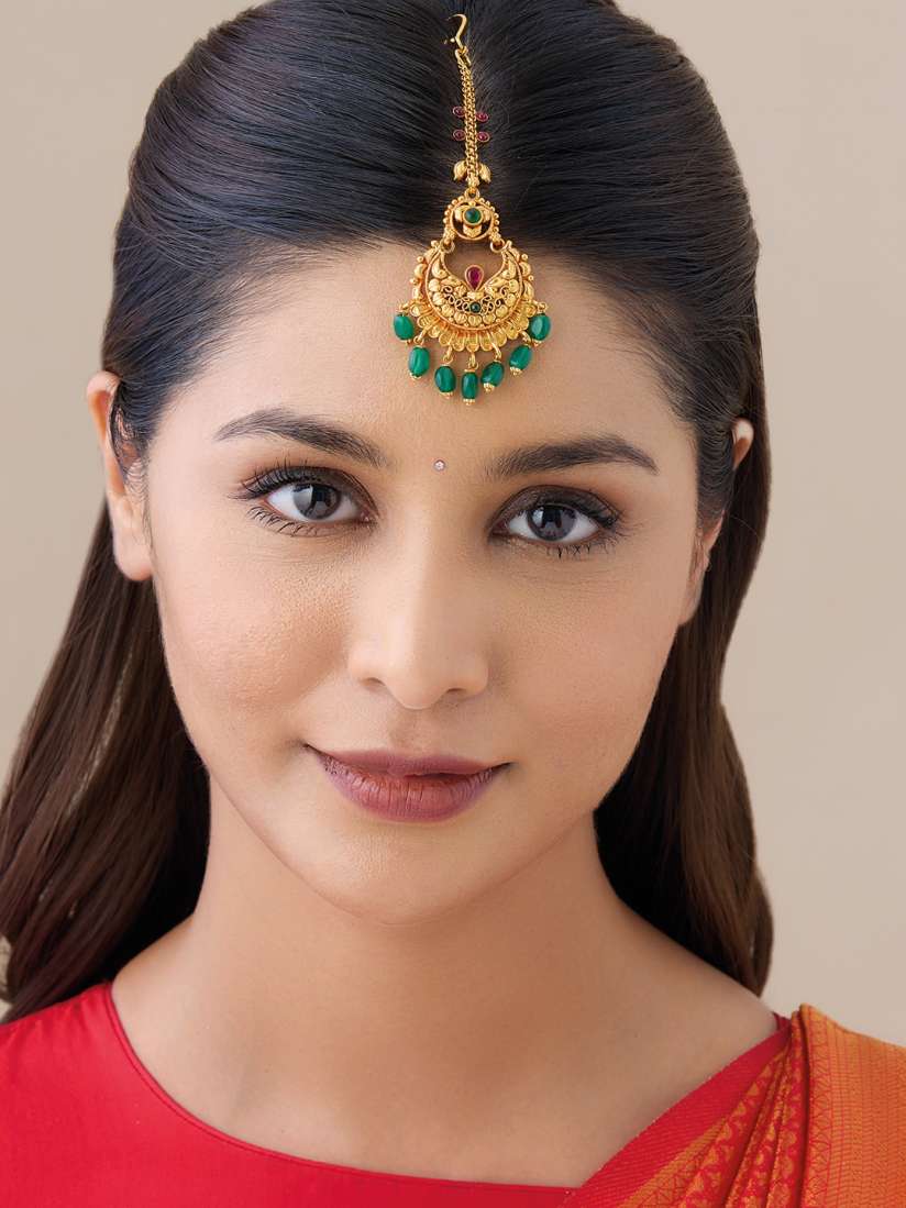 Buy Kushal s Fashion Jewellery Gold Plated 92.5 Pure Silver Stones Studded Maang Tikka Head Jewellery for Women 27379666 Myntra