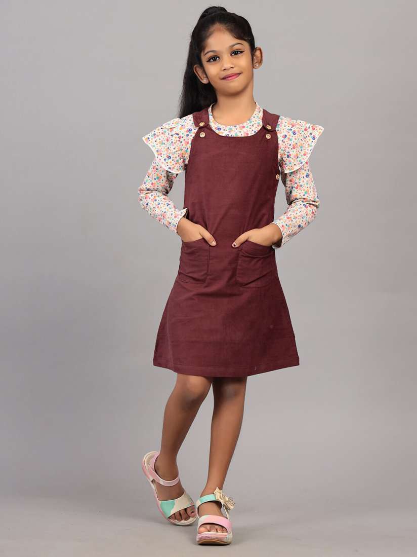 Buy ZION Girls Floral Printed Straight Cotton Belted Round Neck Pinafore Dress Dresses for Girls 27382454 Myntra