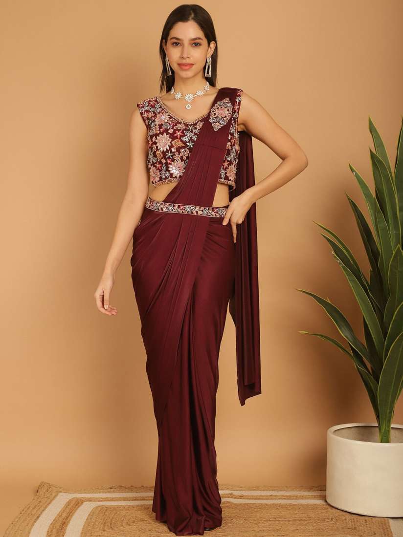 Buy Mitera Lycra Ready to Wear Saree With Stitched Blouse Sarees for Women 27383214 Myntra