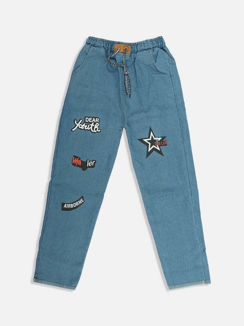 Buy BAESD Girls Narrow Jogger Fit Printed Clean Look Cotton Jeans