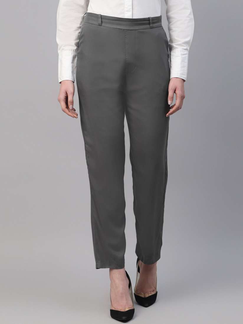 Buy English Navy Women Slim Fit High Rise Plain Formal Trousers Trouser Trousers for Women 27392088 Myntra