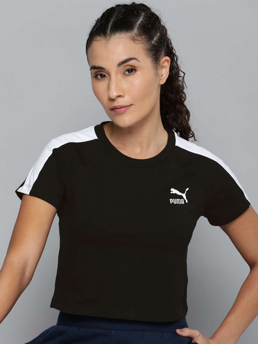 Buy Puma Women Iconic T7 Slim Fit Crop T shirt Tshirts for Women 27393218 Myntra