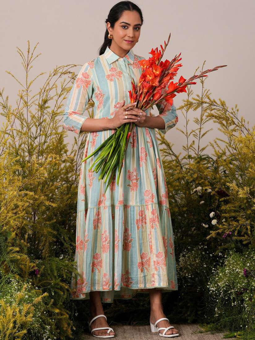 Buy Libas Floral Print Layered Cotton Maxi Dress Dresses for Women 27399486 Myntra