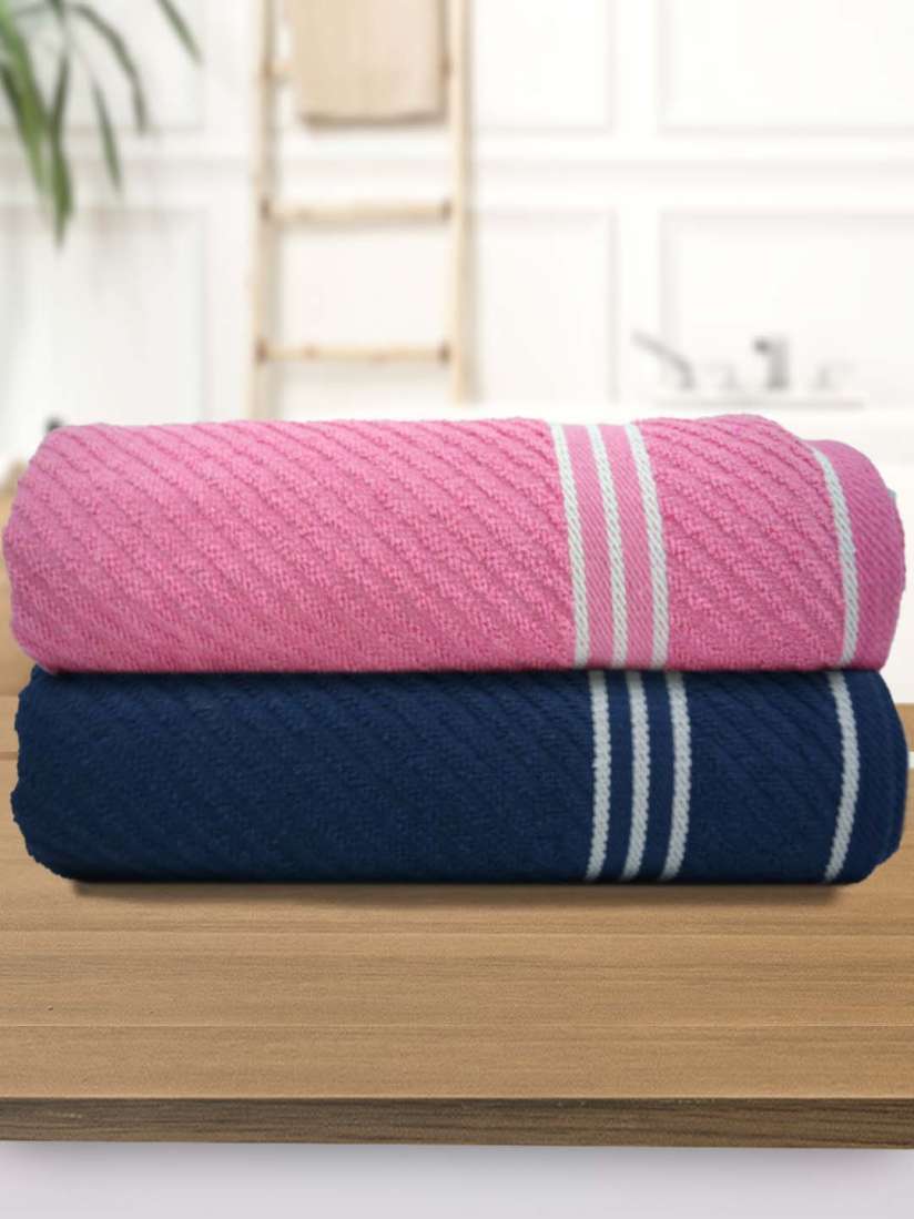 Buy Athom Living Pink Navy Blue 2 Pieces Cotton 380 GSM Bath Towels Bath Towels for Unisex 27401900 Myntra