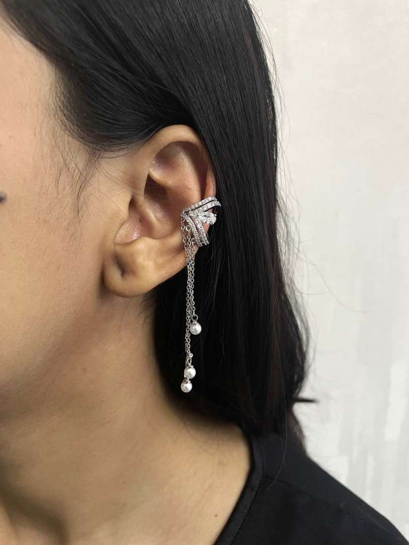 Buy ISHKAARA Silver Plated Rhinestone Ear Cuff Earrings for Women 27407740 Myntra