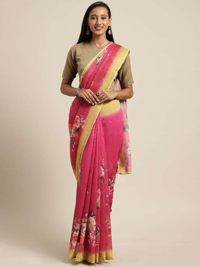 Buy KALINI Floral Printed Zari Pure Linen Saree Sarees for Women 27408042 Myntra