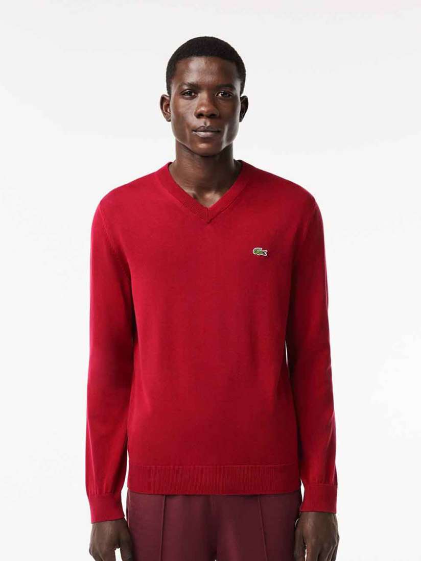 Buy Lacoste V Neck Long Sleeves Ribbed Hemline Cotton Pullover Sweater Sweaters for Men 27409834 Myntra
