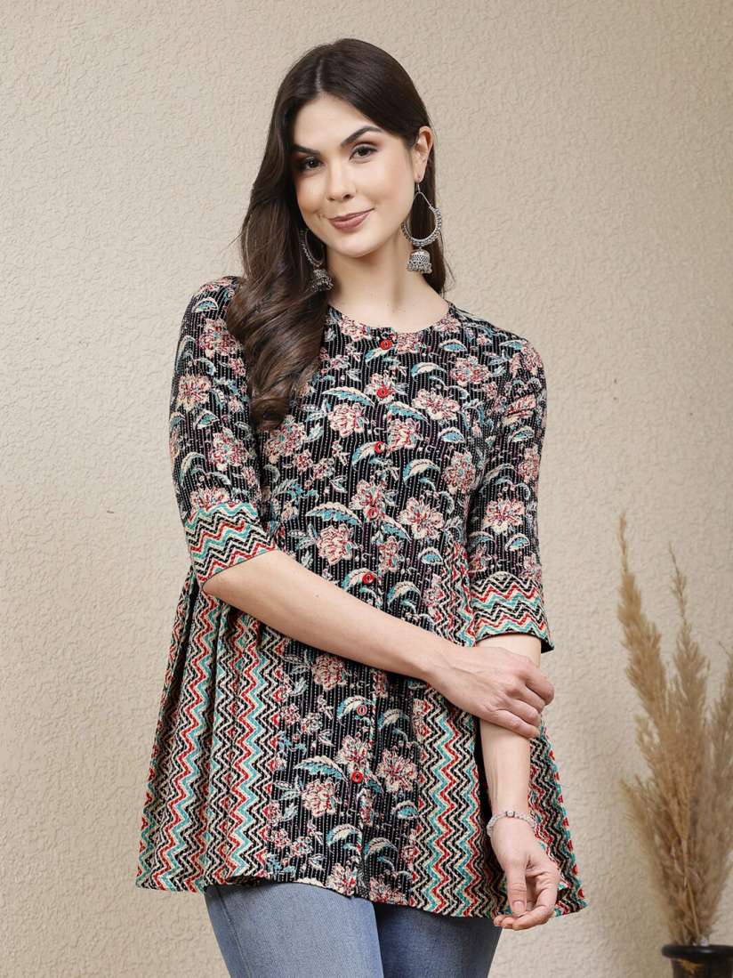 Buy Stylum Black Floral Printed Cotton Peplum Top Tops for Women 27414762 Myntra