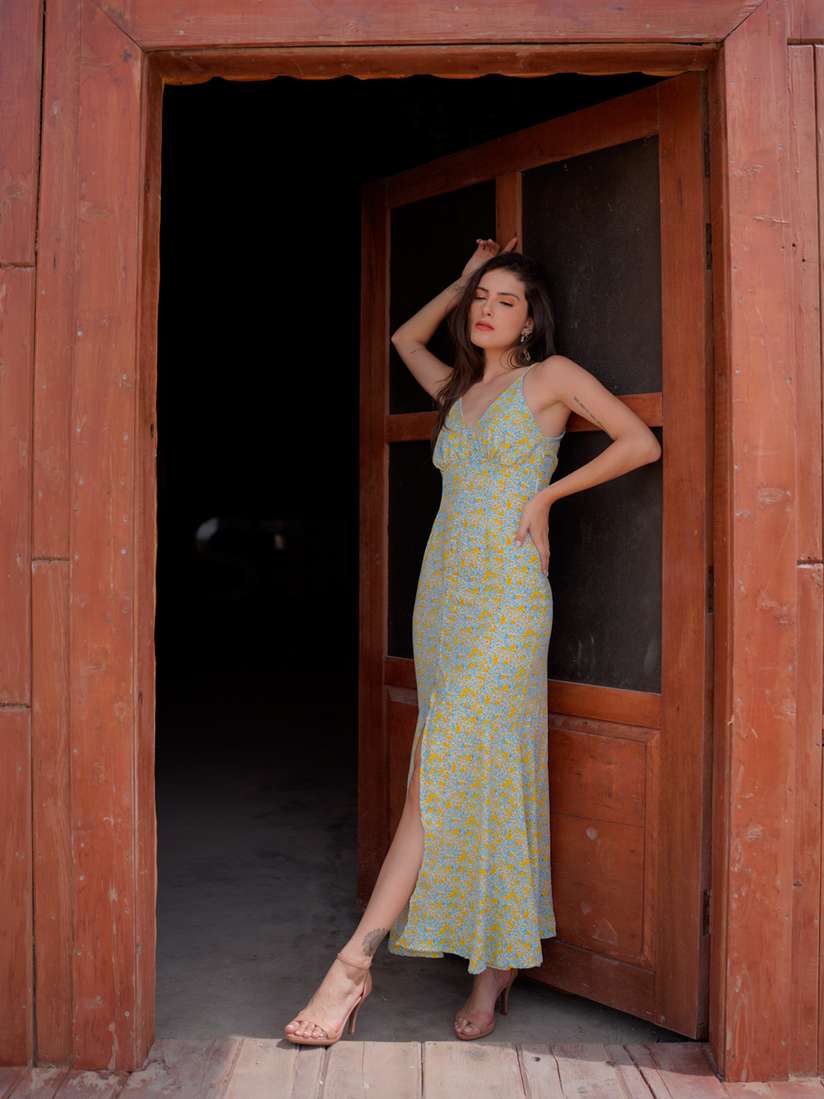 Buy Stylecast X Hersheinbox Floral Printed Side Slit Maxi Dress  