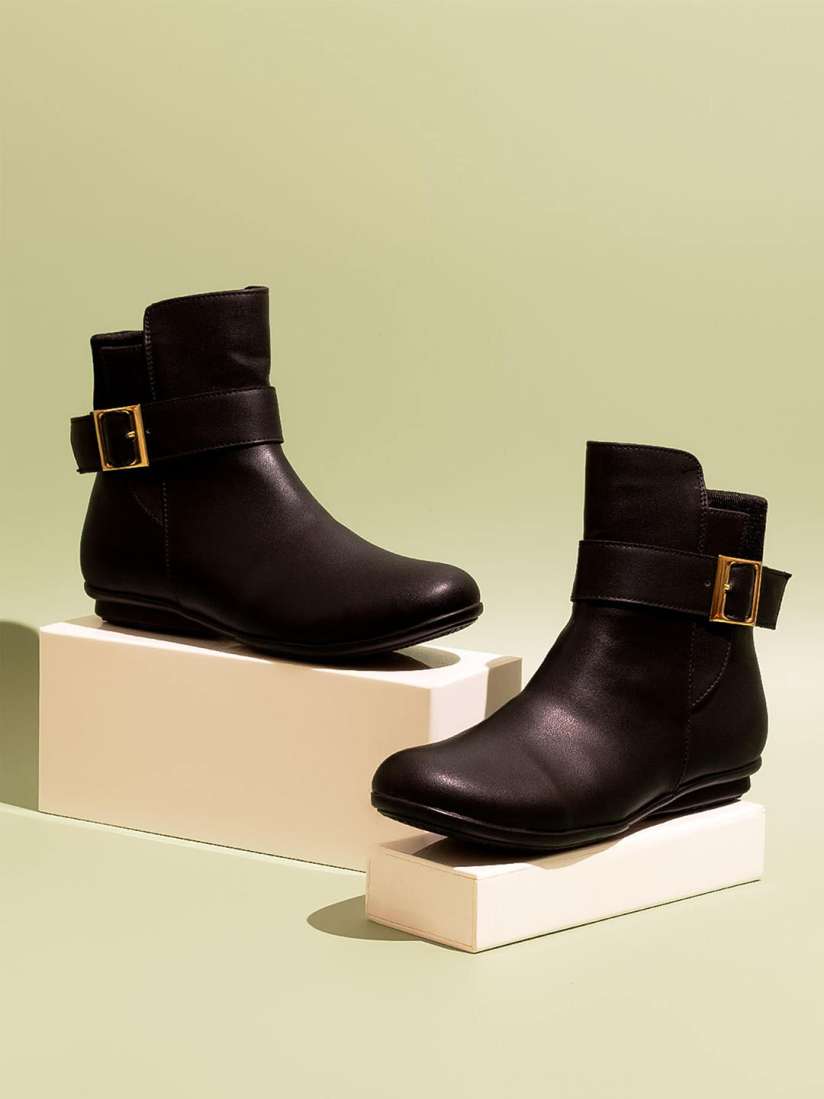 Buy Inc 5 Women Mid Top Regular Flat Boots With Buckle Detail Boots for Women 27420862 Myntra