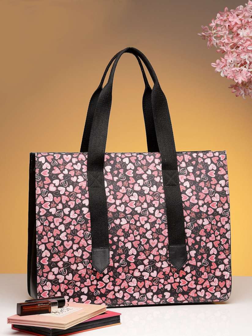 Buy DressBerry Black Pink Floral Printed Structured Tote Bag Handbags for Women 27449644 Myntra