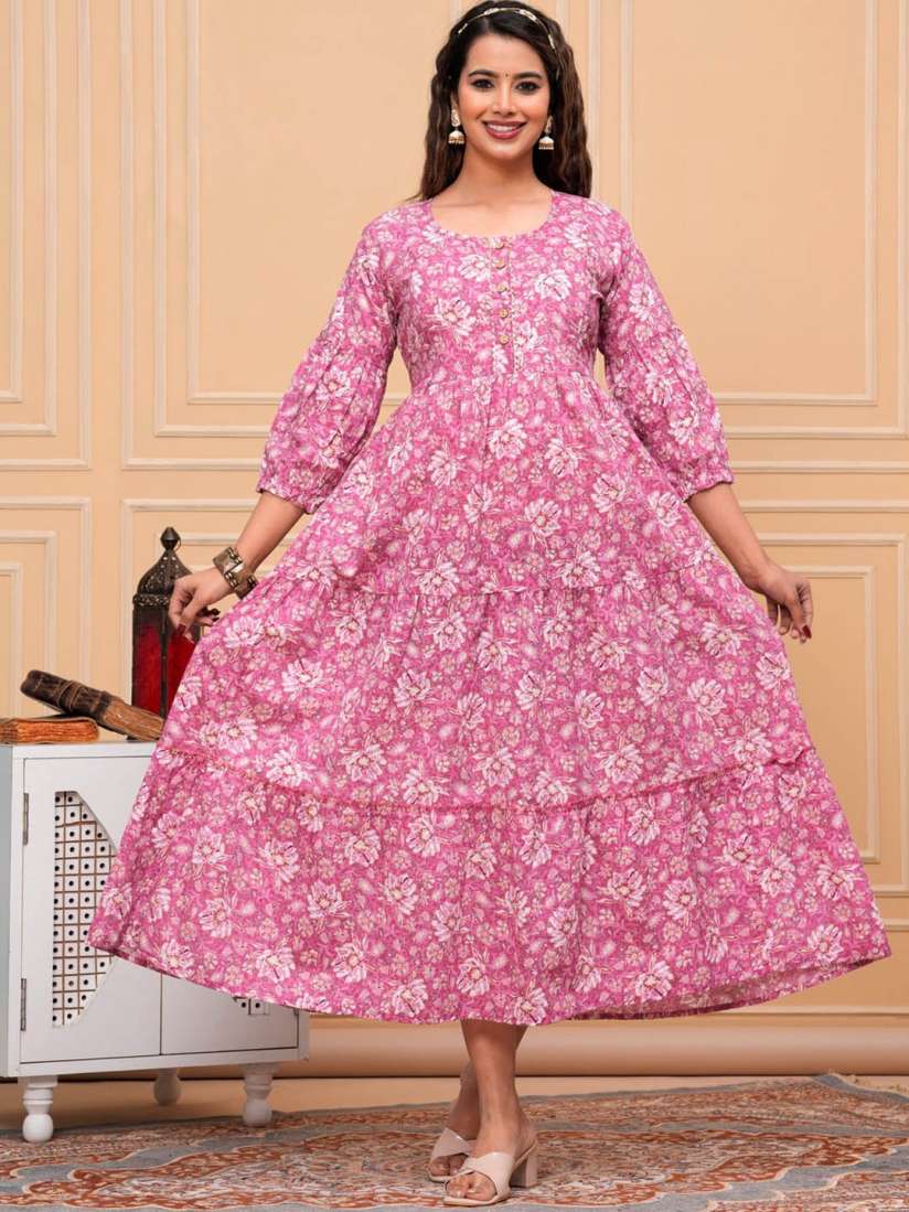 Buy JAIPURFAME Floral Printed Tie Up Cotton Maternity Nursing Tiered Fit Flare Ethnic Dress Ethnic Dresses for Women 27452220 Myntra