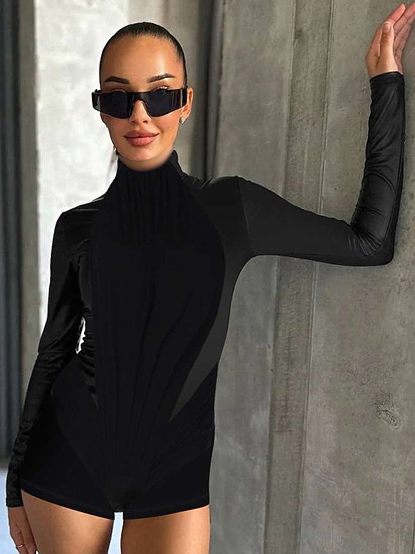 High neck long sleeve playsuit shop