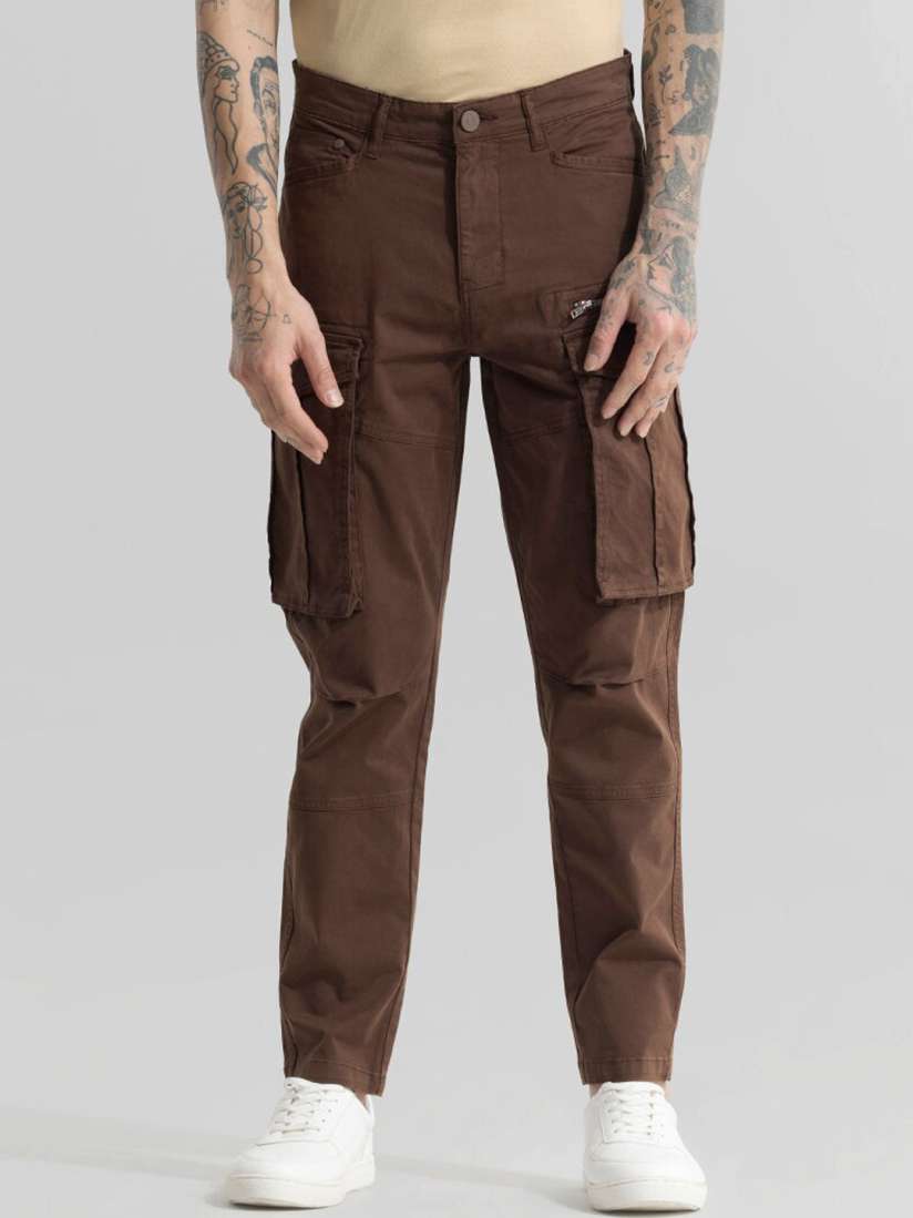 Buy Snitch Brown Men Mid Rise Smart Slim Fit Cotton Cargo Trousers Trousers for Men 27455510 Myntra