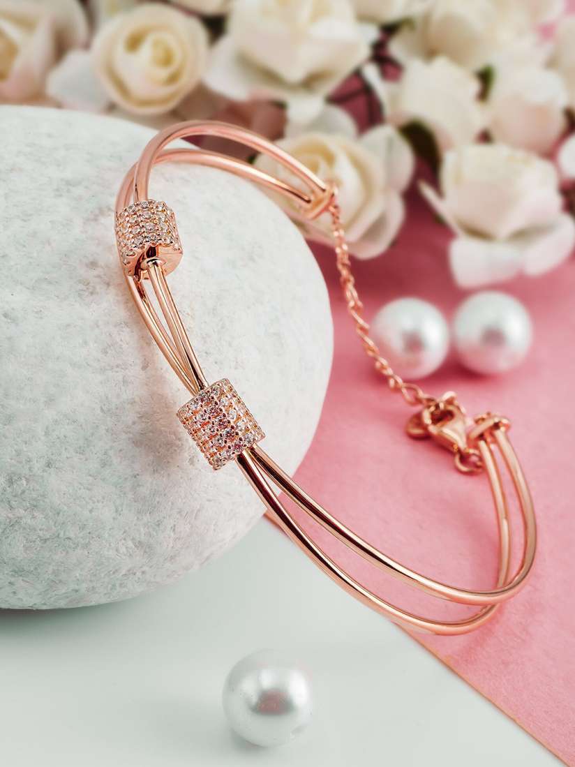 Buy SILBERRY 925 Sterling Silver Cubic Zirconia Rose Gold Plated Kada Bracelet Bracelet for Women 27457386 Myntra