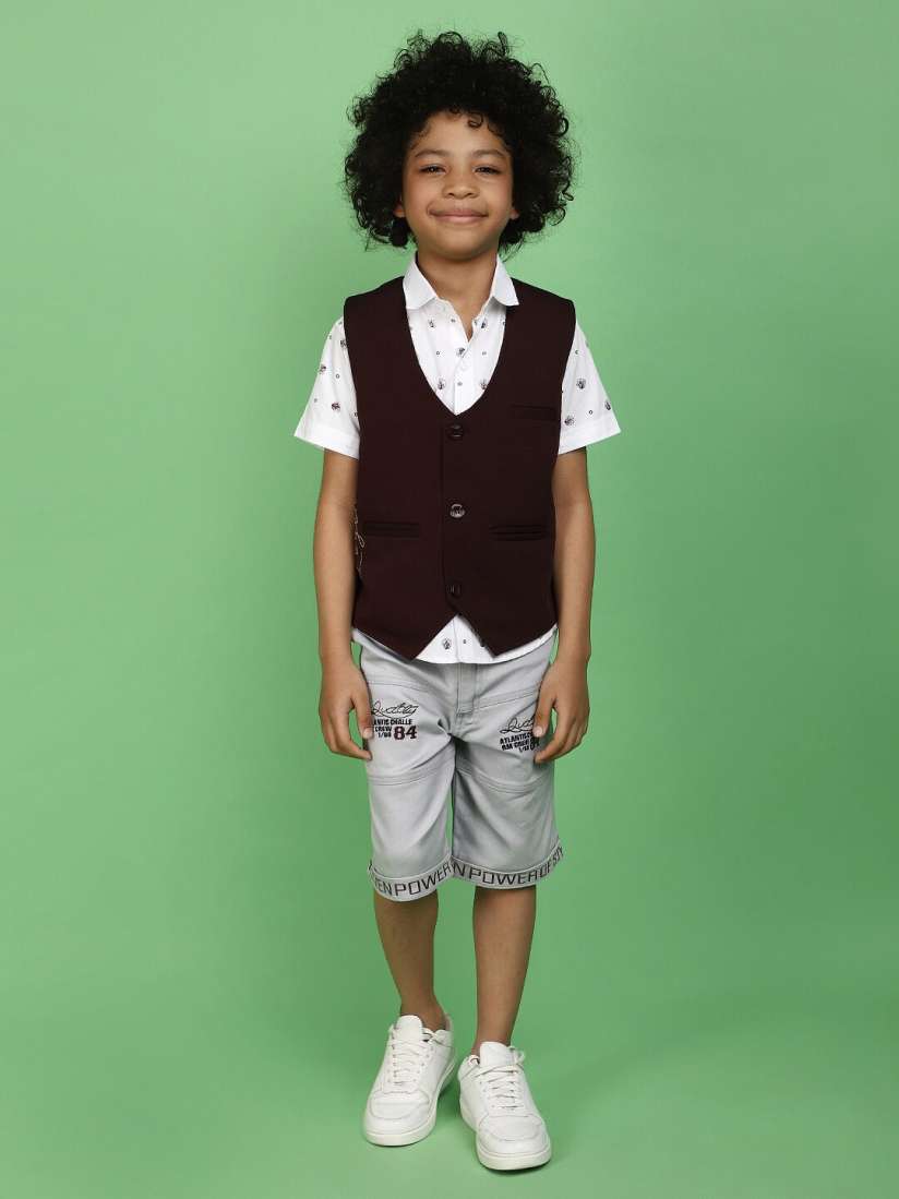 Buy V Mart Boys Printed Pure Cotton Shirt With Shorts Waistcoat Clothing Set for Boys 27467694 Myntra