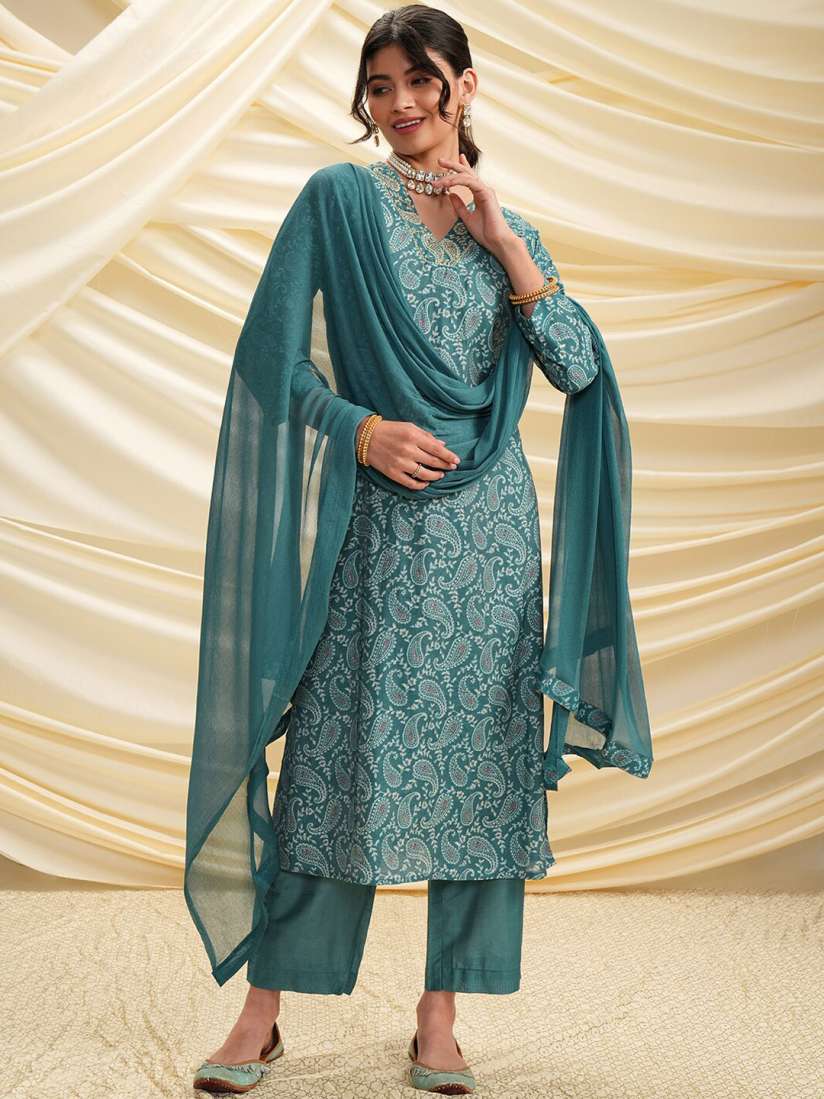Buy Vishudh Paisley Printed Regular Kurta With Trousers Dupatta Kurta Sets for Women 27481228 Myntra